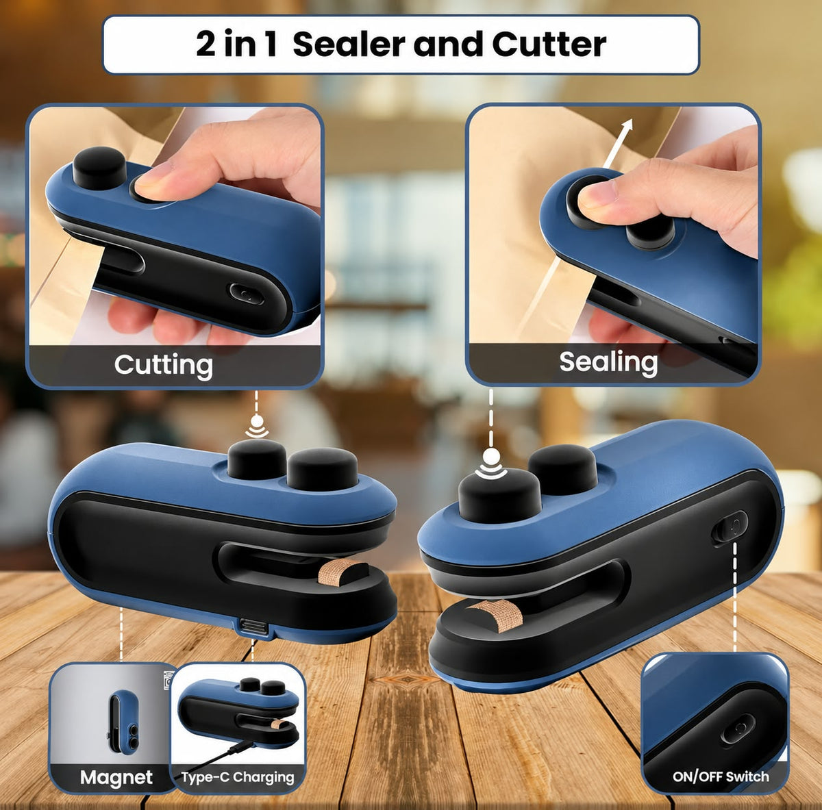 Portable Mini Bag Sealer with Cutter & Magnet