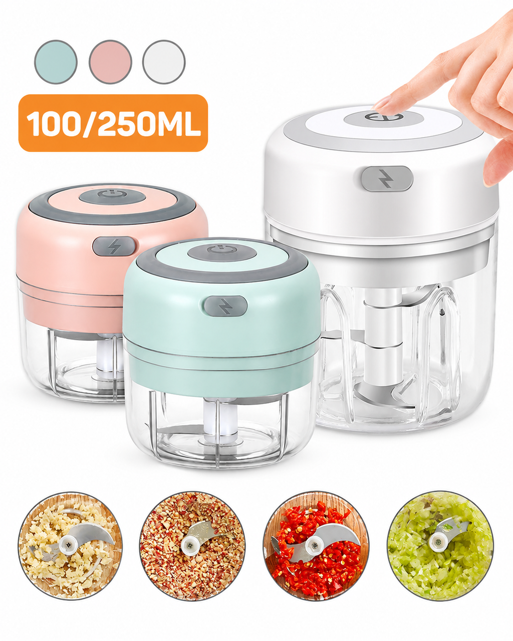 Mini Electric Food Chopper - USB Rechargeable Garlic, Ginger & Vegetables Cutter.