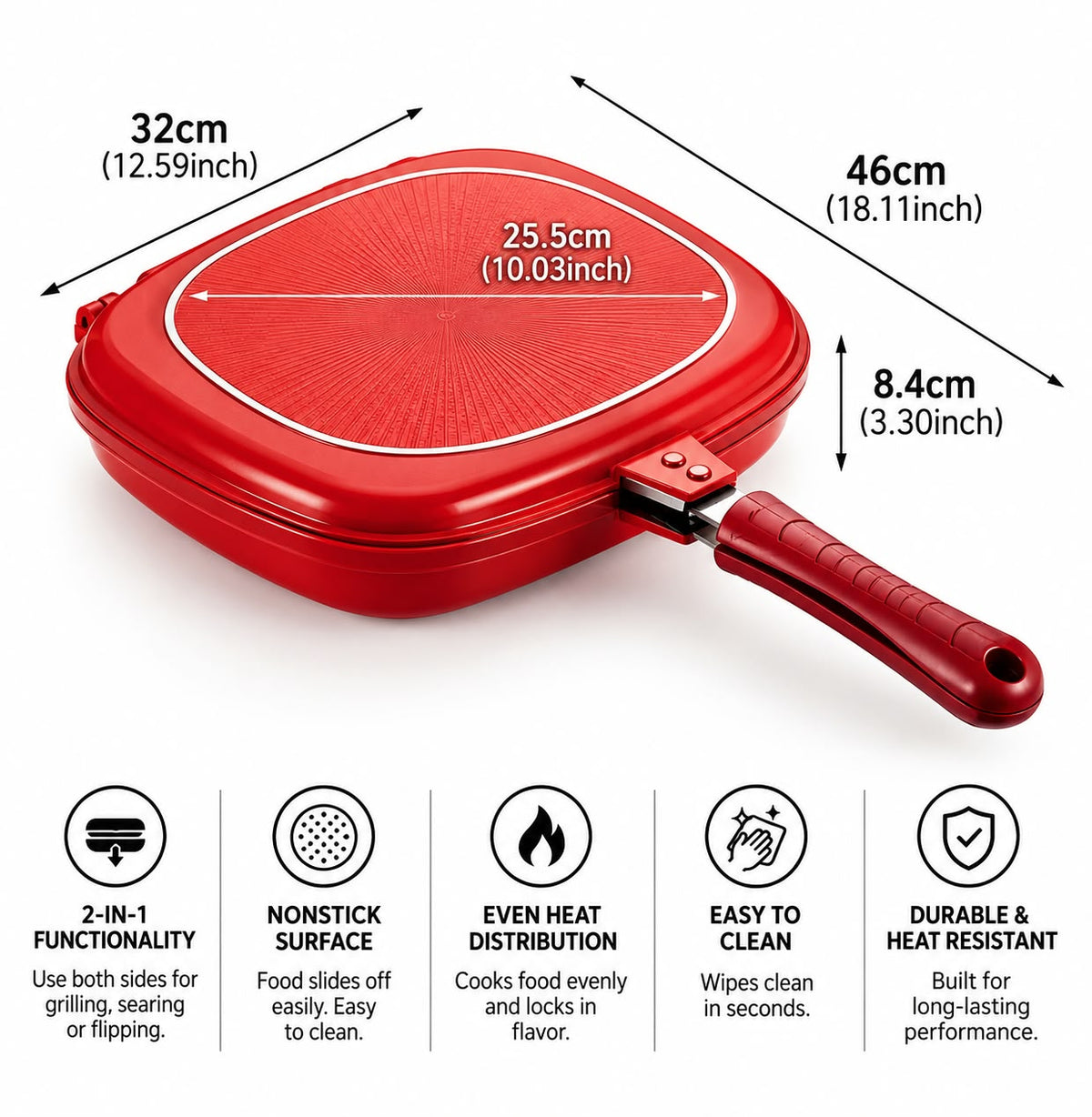 double - Sided Nonstick Flip Frying Pan - Easy cook Reversible Skillet
