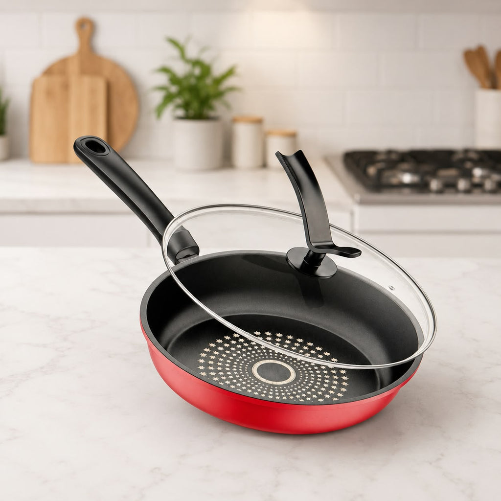 Cast Iron Nonstick Frying Pan with Lid - 28cm Skillet